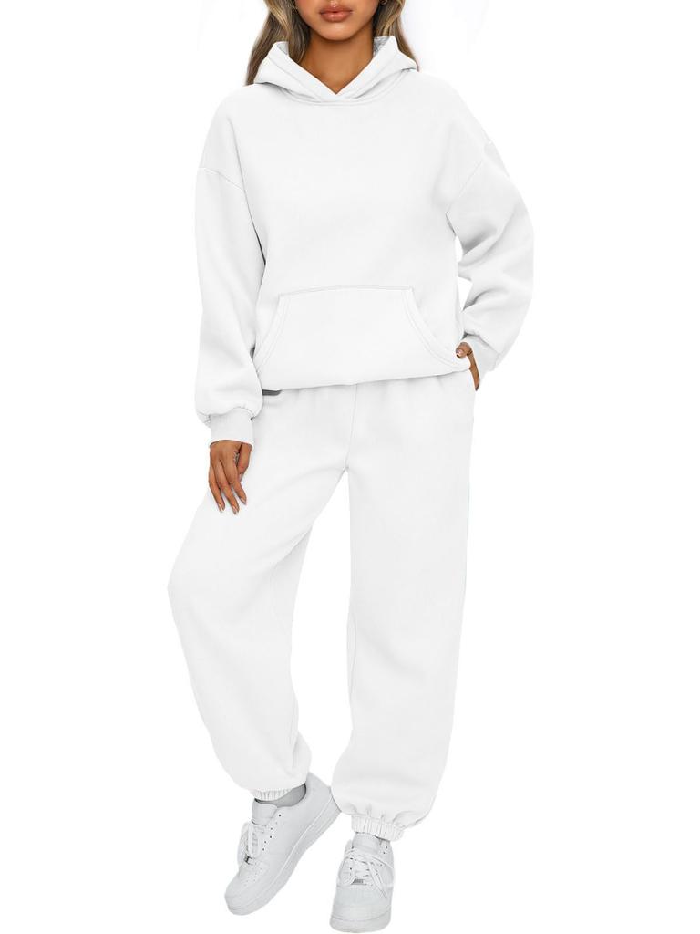 Autumn Winter Women's 2 Piece Hoodie Set, Casual Sportswear with Jogger Pants and Pullover Hoodie, Street Style Lounge Wear for Daily Outfits