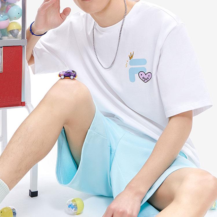 Fila Fusion Tokyo Studio Sports Lifestyle Series Loose Cartoon Print American Vintage Short Sleeve T-Shirt Unisex Tops White T11U226104DWT