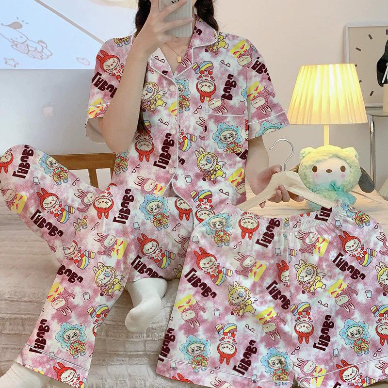 Circus Pajamas Women'S Spring Summer Cute Wind Short-Sleeved Three-Piece Loungewear