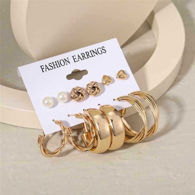 17KM Trendy Exquisite Pearl Metal Earrings Set for Women Geometric Circle Dangle Drop Earrings Acrylic Set of Earrings Jewelry