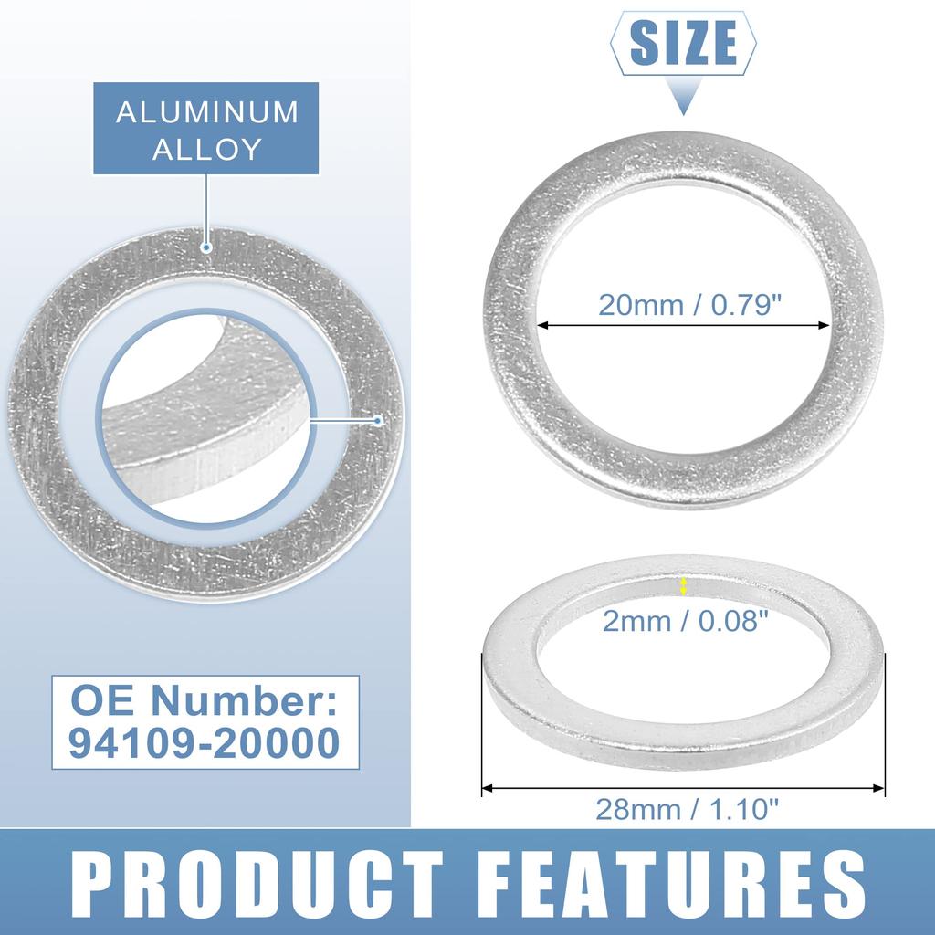 ACROPIX Drain Plug Gasket Aluminum Alloy 94109-20000 20mm Crush Washer Seal Fits Honda Acura 15 Sets