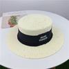 Ladies Summer Sun Protection Hat Women's Beach Hat Versatile Patch Straw Hat Flat Edge Straw Hat Letter Strap