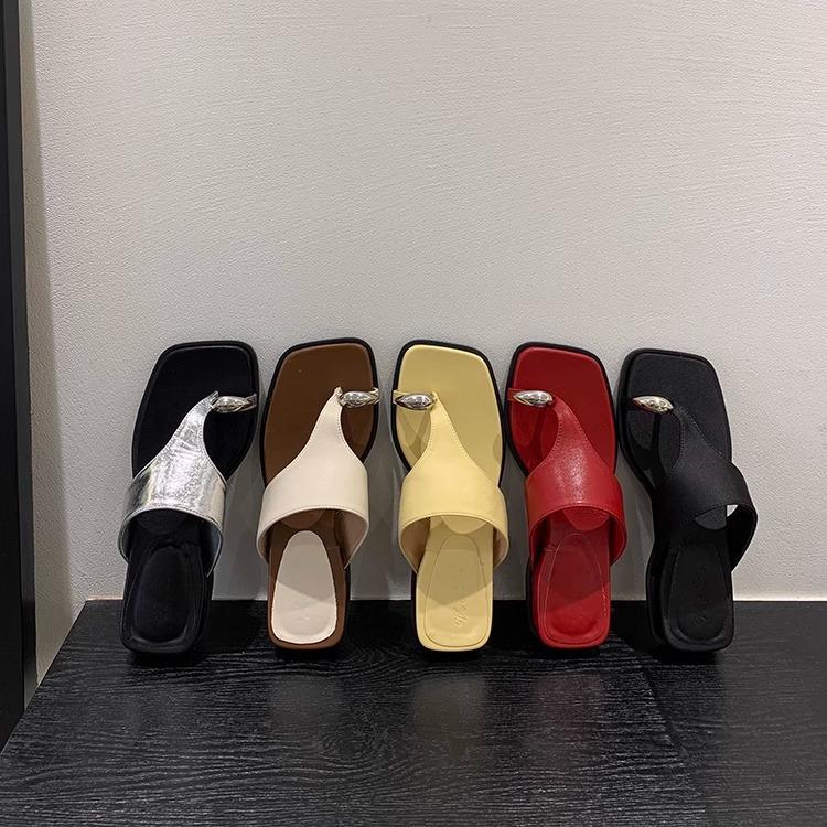 Wedge heel slippers pinch sandals women's shoes summer wear beach shoes silver sandals Roman shoes women's shoes
