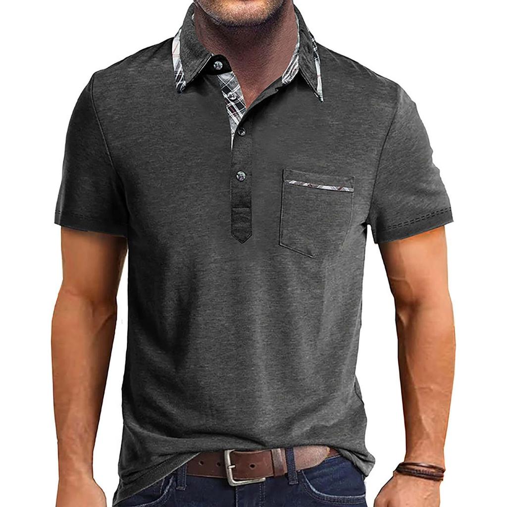 Maglietta casual a maniche corte con colletto a revers da uomo, scollo rotondo