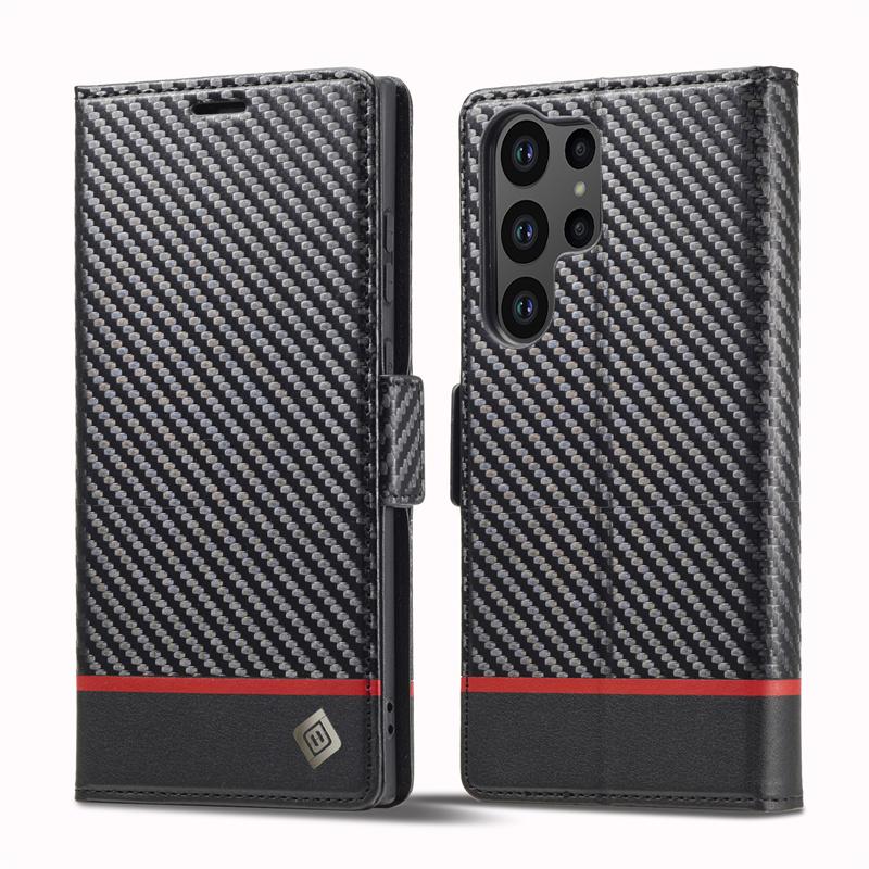 Etui S25Plus Carbon Fiber Magnetic Flip Case for Samsung Galaxy S25 Ultra S24 FE S25+ S24+ Plus Note 20 Ultra Soft Leather Funda