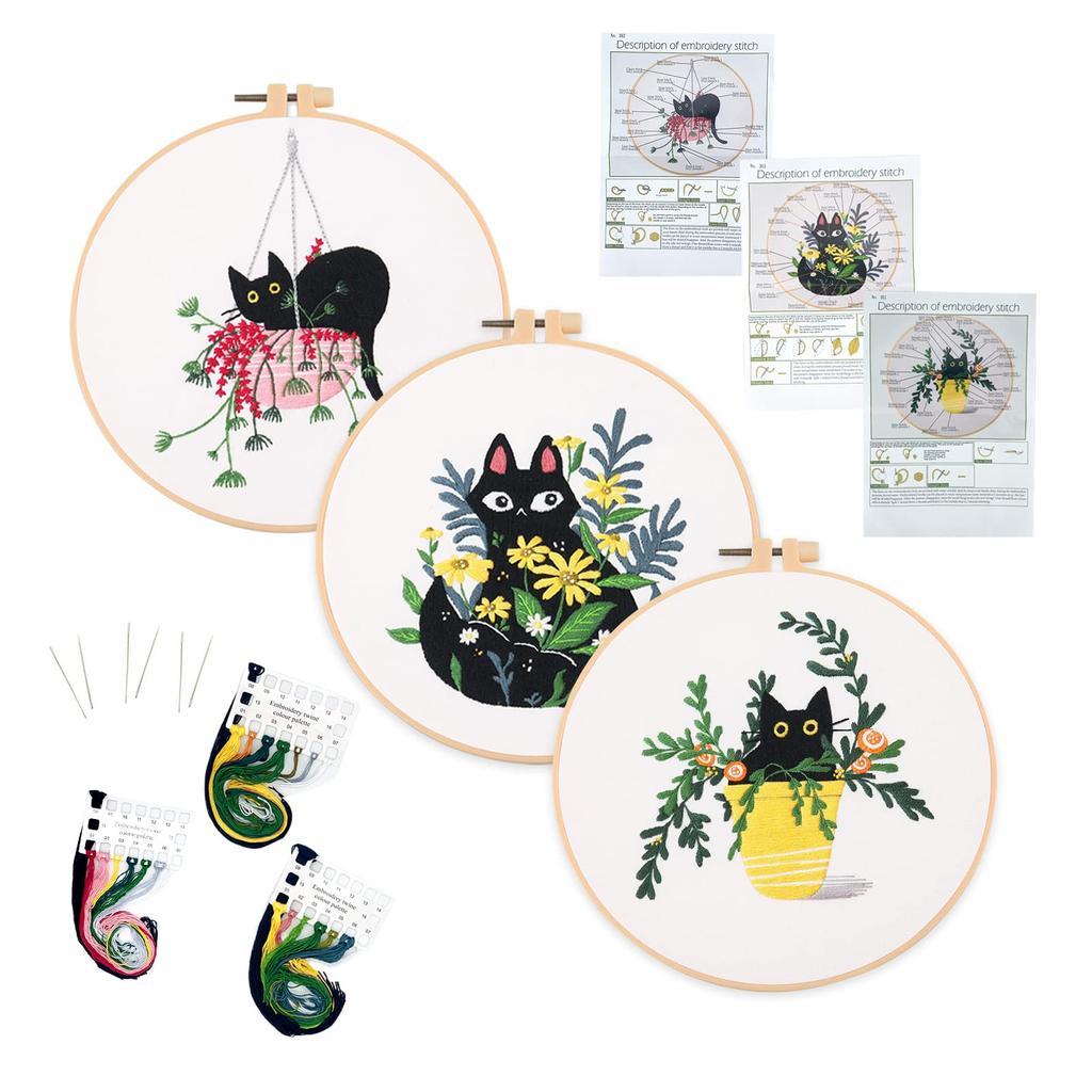 ALLMIRA Embroidery Kit for Cross Stitch DIY Embroidery Includes 20cm and English Instructions Beginners, Kit, Tools, Hoop, Thread, Fabric, Needle,