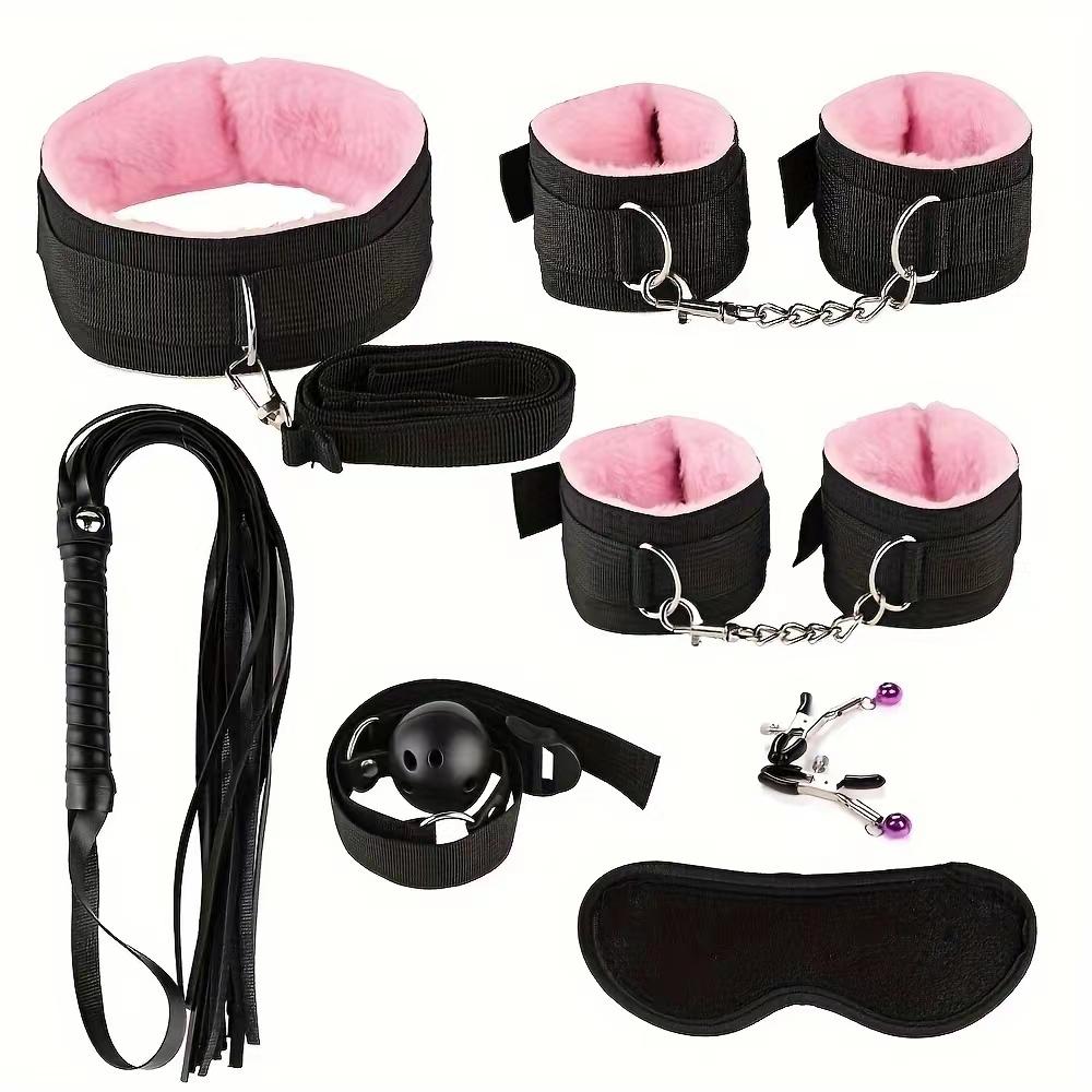 Sexspielzeug-Sets Plüsch Bondage-Set Handschellen Sexspiele Peitsche Knebel Nippelklemmen Spielzeug für Paare Exotisches Zubehör Kein Vibrator