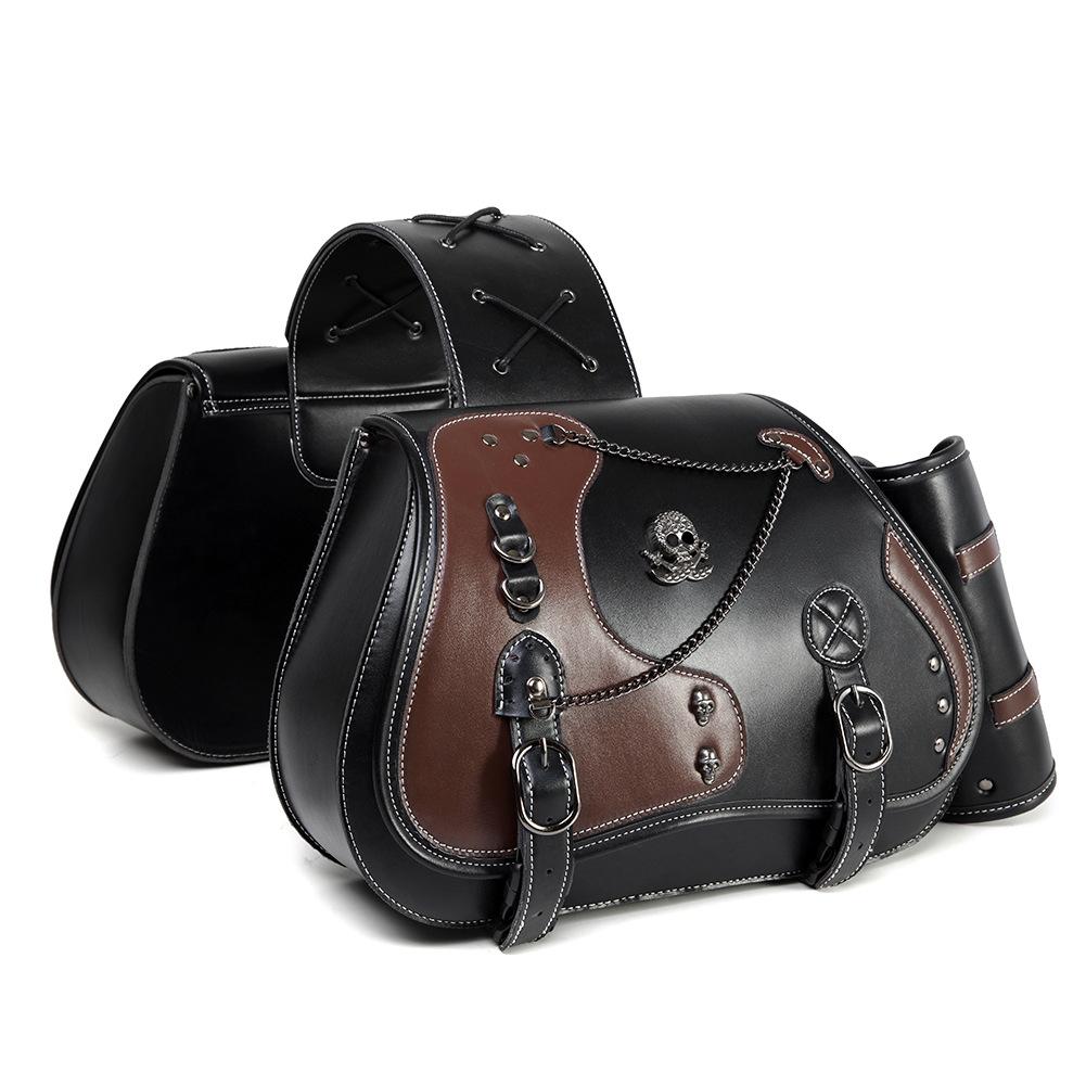 Universal Retro Motorcycle Saddlebag Throwover Saddlebags for Harley XL883 Honda Yamaha Suzuki PU Leather with Cup Side Gear Bag