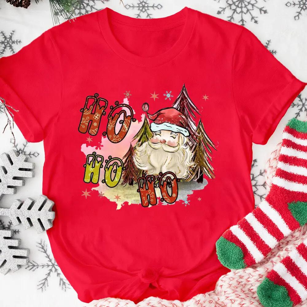 Merry Christmas Women Tshirts Santa Claus Pattern Short Sleeves Xmas Printed Summer Fashion Women Tops Casual Clothing