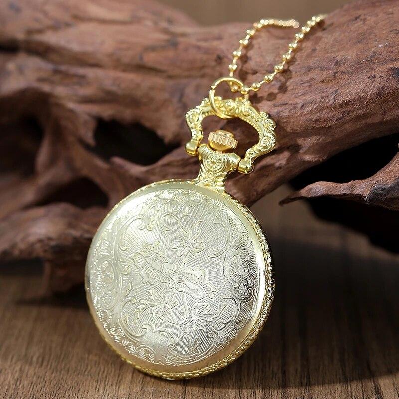 Luxury Gold Flower Quartz Pocket Watch Double-sided Printing Fashion Design Pendant Fob Watch Chain Gifts for Men
