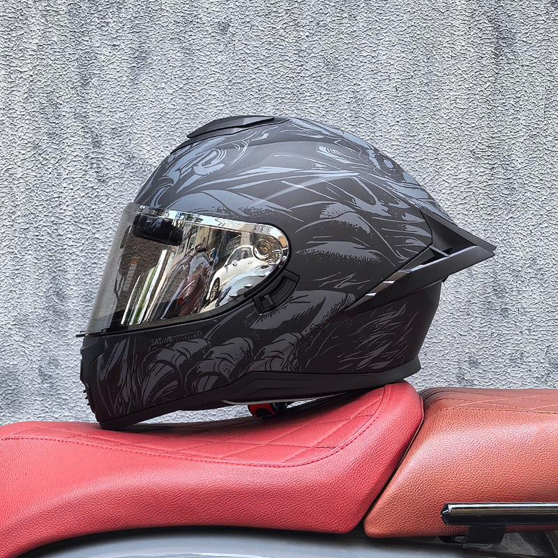 Full Helmet Double Mirror Helmet Men's Four Seasons Universal Hard Hat Female Knight Locomotive Double Lenses