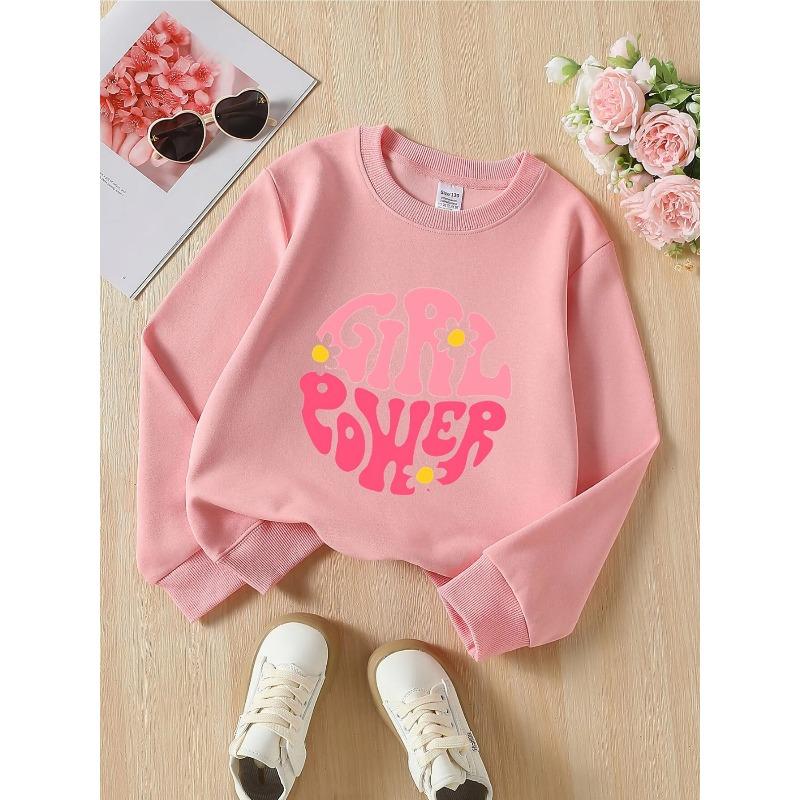 European sizes Girls' Crewneck Sweatshirt - Girl Power Flower Design Print , Sportswear And Casual Wear, Soft And Comfortable