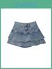 Denim minirok voor dames met hoge taille, ruches, modieus en casual voor tieners.