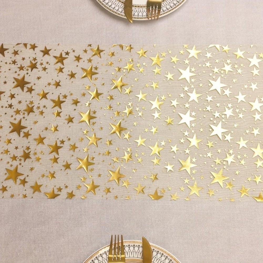 Sheer Mesh Bling Star Table Runner Star Pattern Shimmery Birthday Table Flag Romantic Polyester Table Cloths Dinner Table