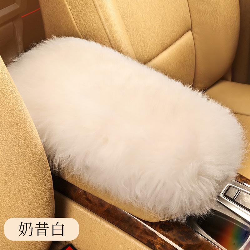 Pure Wool Car Armrest Box Cushion Winter Plush Armrest Cover Sheepskin Center Handrest Support Padding For Women Interior Pink