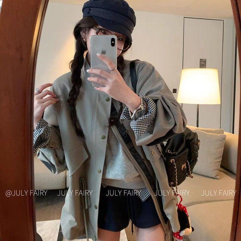 

Autumn 2025 Grey Green British-Style Casual Windbreaker Coat (Small Size) L (62.5-72.5 kg)