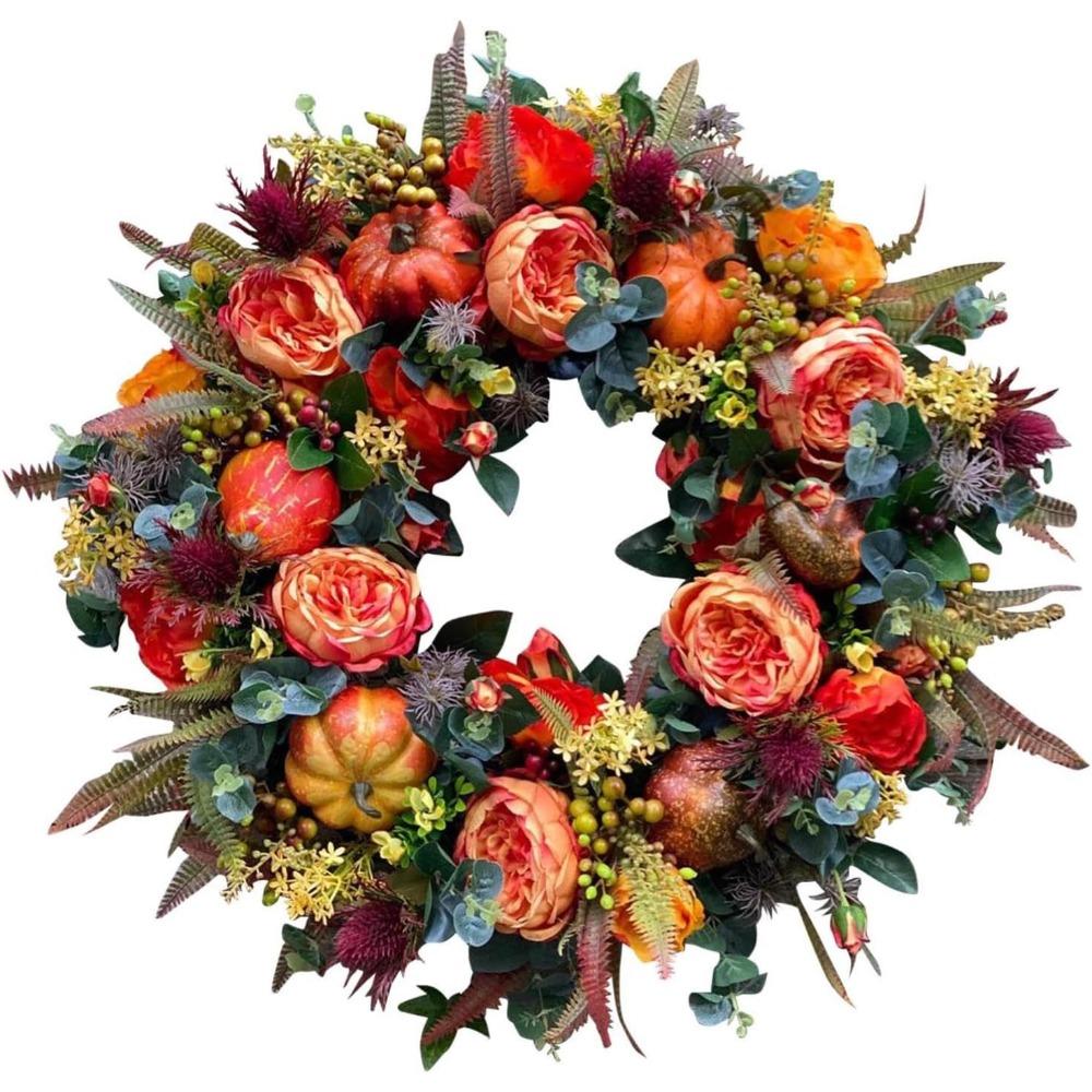 Fall Peony and Pumpkin Wreath,Year Round Wreath, 2025 New Reusable Pumpkin Fall Wreaths,Autumn Maple Leaf and Berry Decor,for Thanksgiving, Halloween