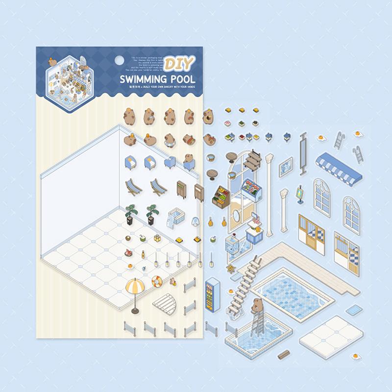 

1 комплект Фея Капібара 3D наклейка Сцена в кабіні своїми руками укладання Милий мультфільм Дитячі наклейки Ручний рахунок Подарунок для дитини A3