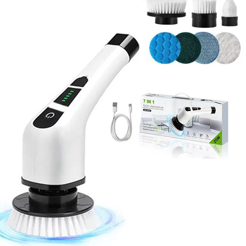 

Электрическая щетка для уборки, Электрическая вращающаяся швабра для пола, Беспроводная электрическая вращающаяся щетка, 7 сменных насадок белый