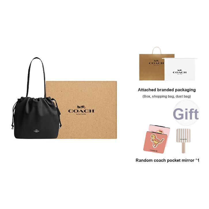Coach Faye 28 Logo Drawstring Closure Tote Bag Women Tote Black CV947-SVBK