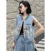 Summer Women's Embroidery Denim Vest, Bohemian Style Sleeveless Jean Jacket