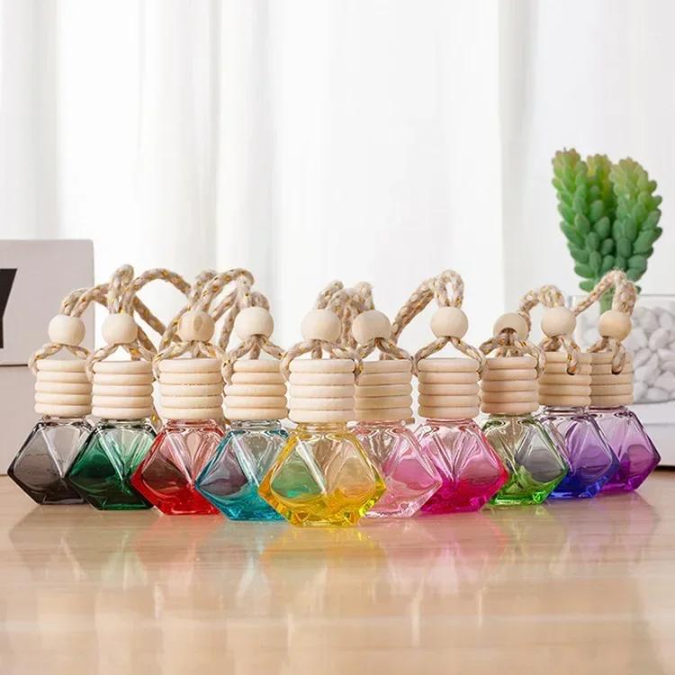 1pcs Refillable Perfume Bottle Empty Colorful Diamond Glass Aromatherapy Essential Oil Vials Wood Lid with String