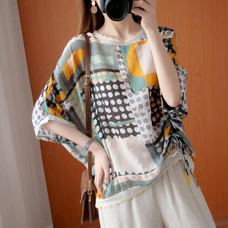 DIMANAF 2026 Plus Size New T-Shirt Women Blouse Print Tops Loose Casual Lady Tees Shirts Oversize Beach Summer