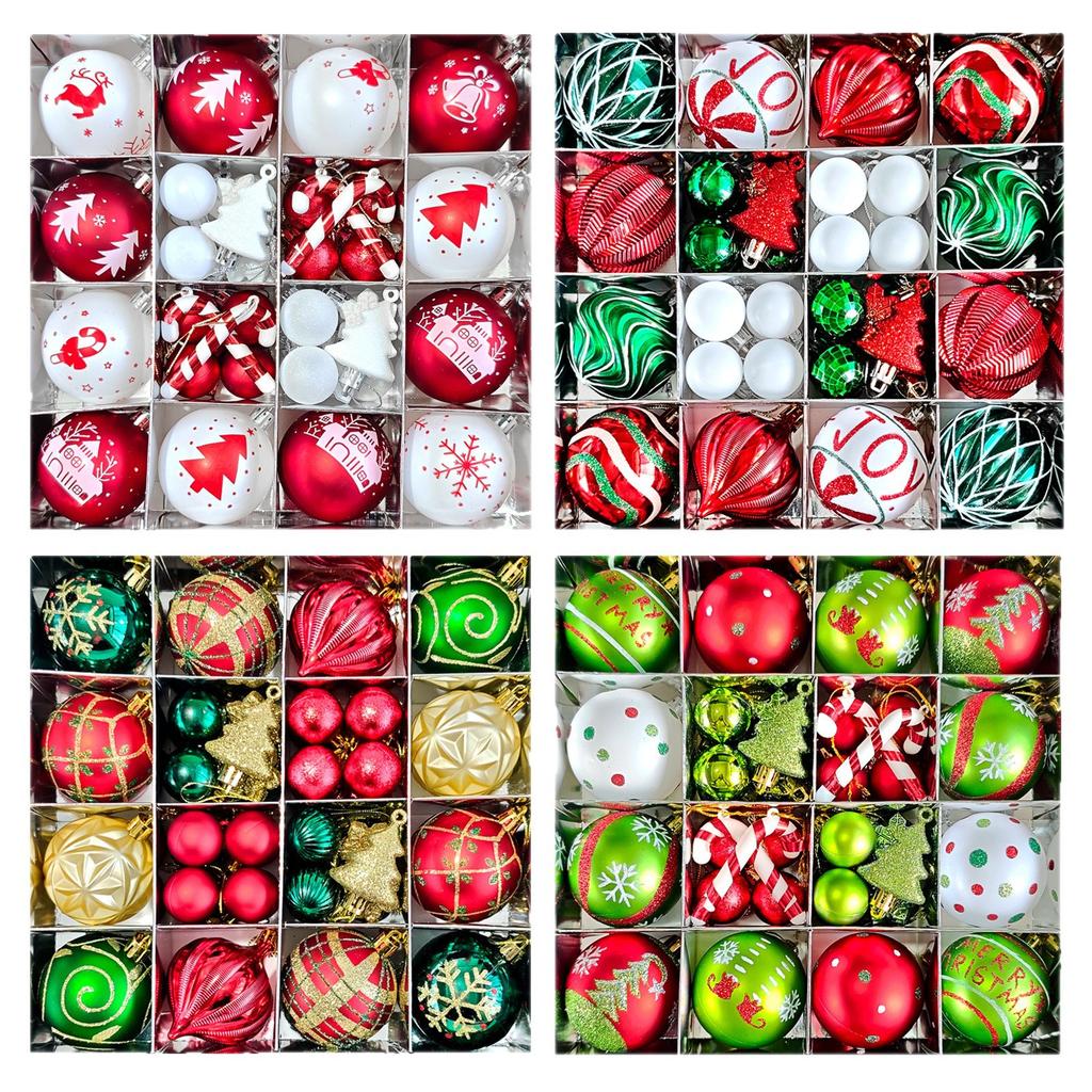 46Pcs Christmas Tree Ornaments Set Red Green White Snowflake Candy Cane Painted Baubles Holiday Home Decor