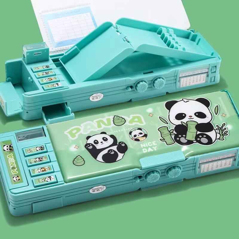 Panda Wachtwoord Slot Schrijfgerei Doos Dubbellaags Multifunctionele Organiser Potlood Etui Schoolbenodigdheden voor Jongens en Meisjes Mengqu