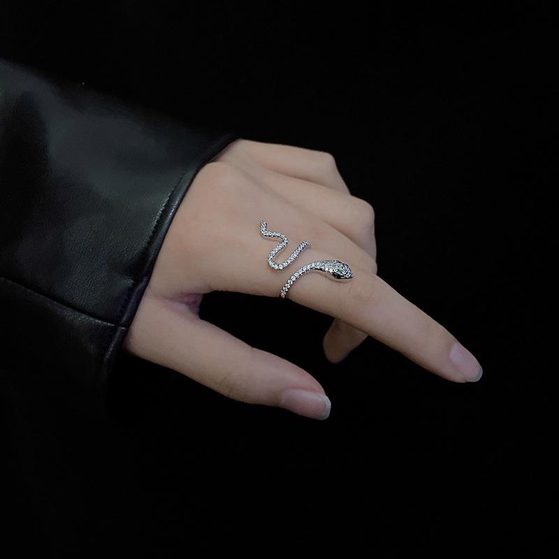 Snake-Shaped Zircon Open Ring - Fashionable Niche Design for Women, Indulgent Cold Style Index Finger Accessory