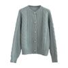 Soft waxy short twist cardigan women's autumn new round neck loose solid color knitted sweater fashion sweater jacket