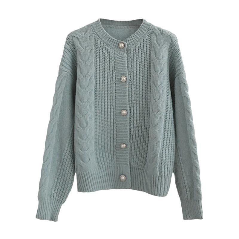 Soft waxy short twist cardigan women's autumn new round neck loose solid color knitted sweater fashion sweater jacket