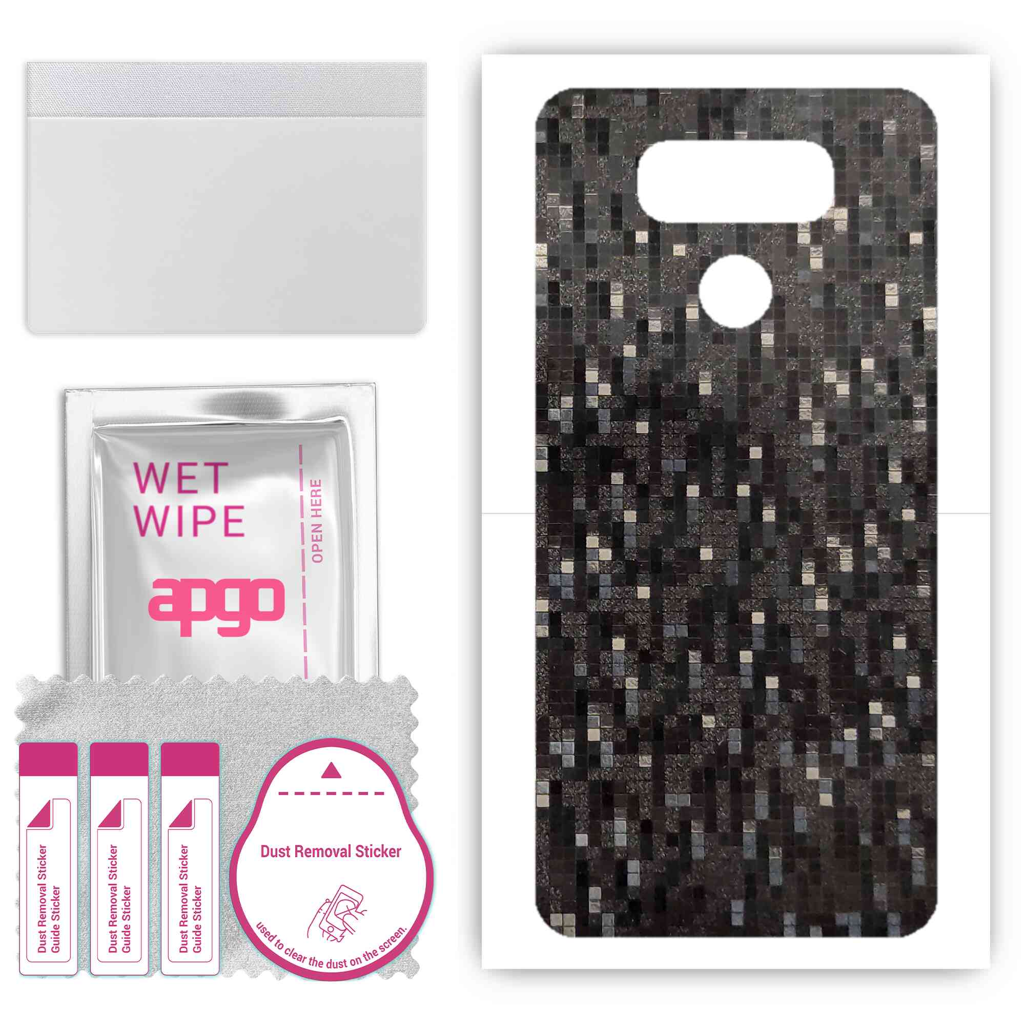 

apgo Protective Skin Sticker for the back compatible with LG G6, Wrap Film, Foil, Vinyl - Pattern Carbon Black Pixel