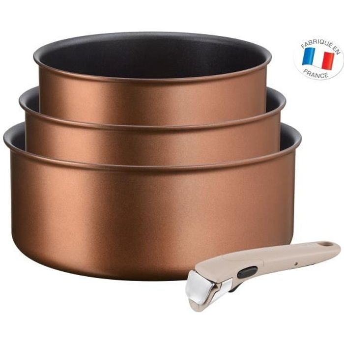 TEFAL L6759003 Lot 3 casseroles 16/18/20 cm INGENIO ECO-RESPECT - 1,5/2,1/3 L - poignée amovible argile moonlight - Tous feux