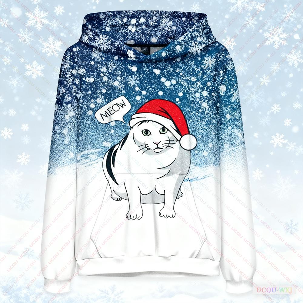

Свитшот Рождественский Принт с Кошкой Праздничный Свитшот Модный Стильный XL