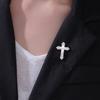 Christian Catholic Cross Lapel Pins Men Women Brooch Clear Zircon Stainless Steel Metal Pins Backpack Badges Religious Jewelry