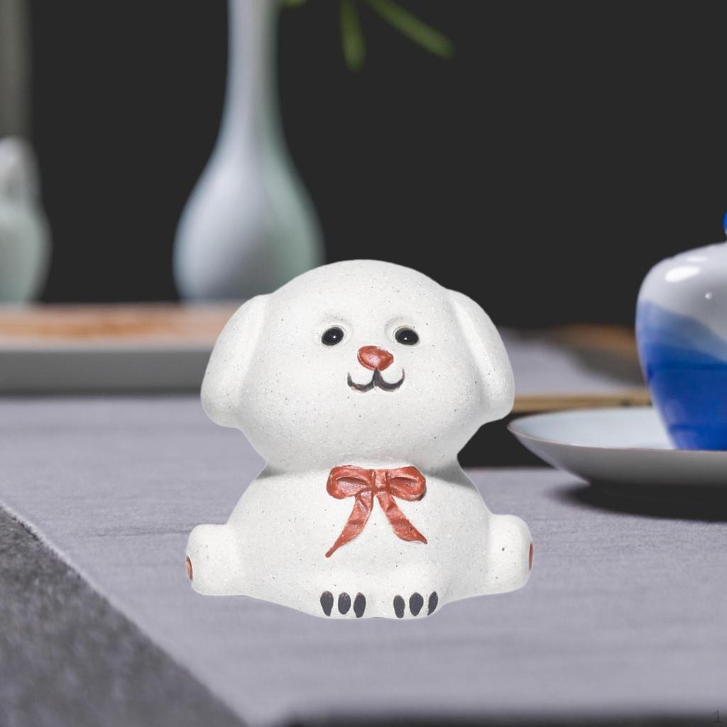 Clay Mini Puppy Dog Statue Desktop Ornament Lovely Handmade Tea Pet Miniature for Fairy Garden
