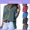 T-shirt a righe e floreale da donna per l'autunno, a maniche lunghe, con bottoni e scollo a V, per un look casual chic