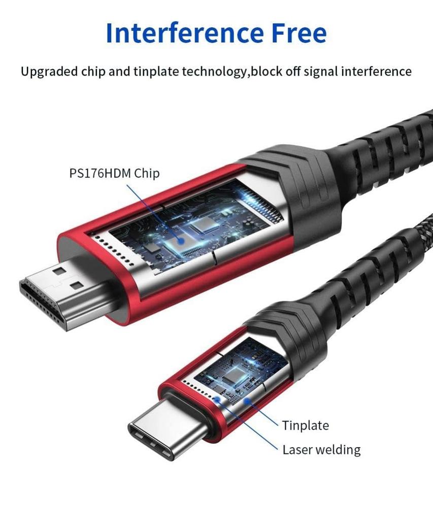 JSAUX USB C To HDMI Cable USB To HDMI Cord HDR HDCP Compatible with iPhone Pro Galaxy S24 S23 iPad Pro Red 10ft/3M (4K@60Hz) 3.1 Type-C 2.0 2.2 16/16