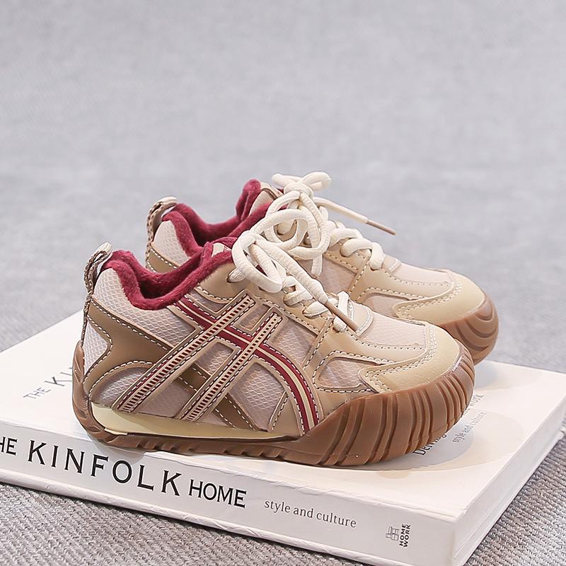 Kids Winter 2025 Sports Shoes: Boys Velvet-Lined, Warm, Non-Slip, Versatile Running Shoes for Girls 26 хаки