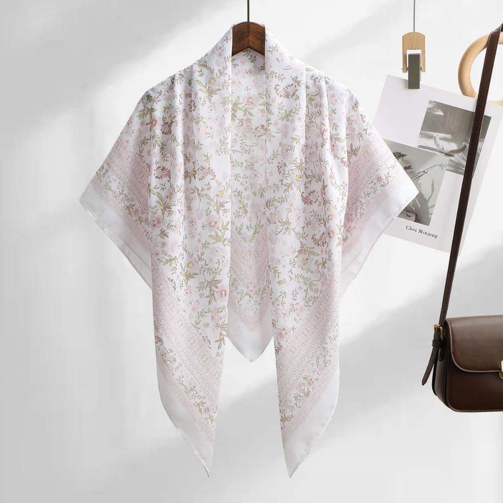 110cm Size Voile Scarf Square Shape Muslim Women Hijabs Fashion Floral Printed Scarf  Cultural Wear