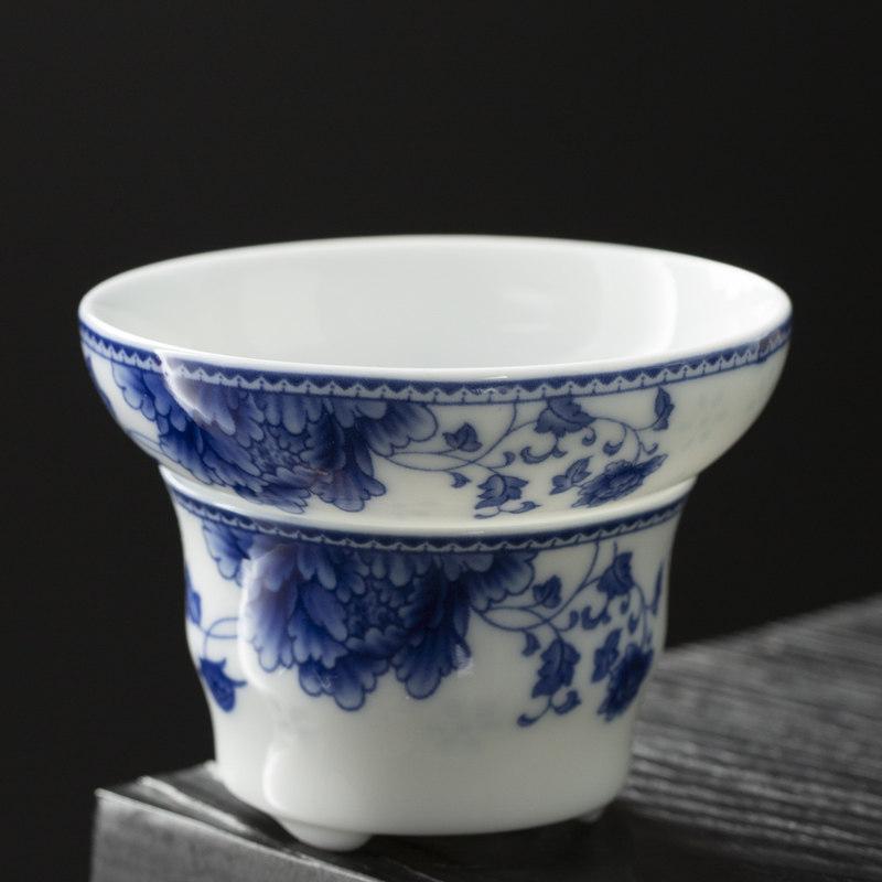Blue and White Ceramic Teaset Chinese Style Kungfu Teaset Household Tea Bowl Tea Tasting Cup Fair Cup Tea Residue Filter
