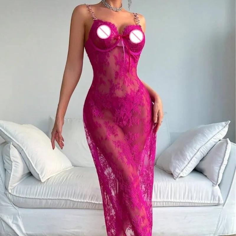 Porn Sexy Lingerie Set Lace Transparent Babydoll Thong Sets Temptation Nightgown Evening Party Night Dress Underwear Exotic Set