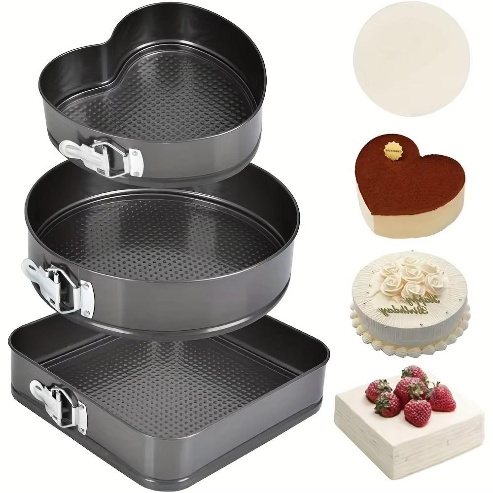 3pcs/set Non-Stick Surface Carbon Steel Bake Pan Removable Bottom Baking Mould Set Baking Tools