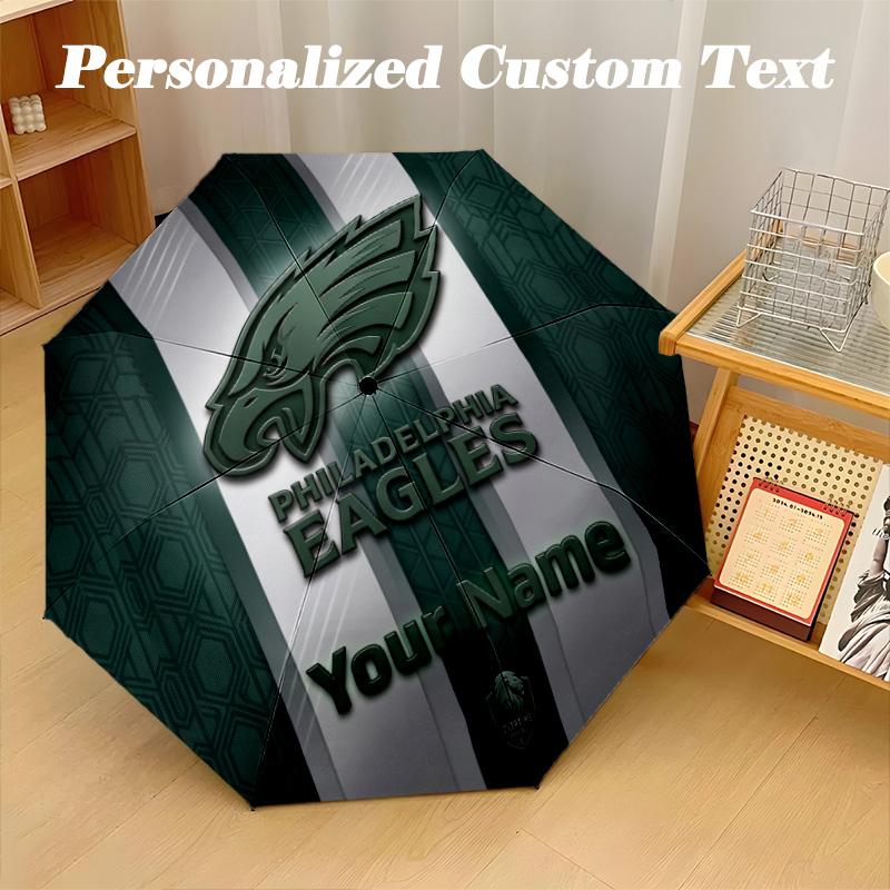 Philadelphia Eagles Automatic 8‑ribs Umbrella, Custom Name Text Personalized Folding Umbrella Rain Sun Gift