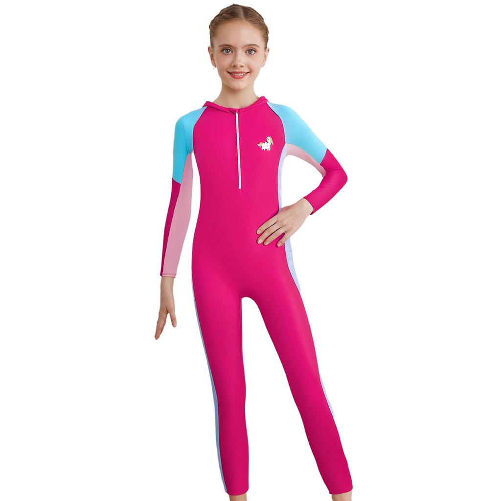 Kids Full Body UV Protection Swim Suit Long Sleeve Zipper Sport Bathing Suit for Girls Beach Surf and Swimming