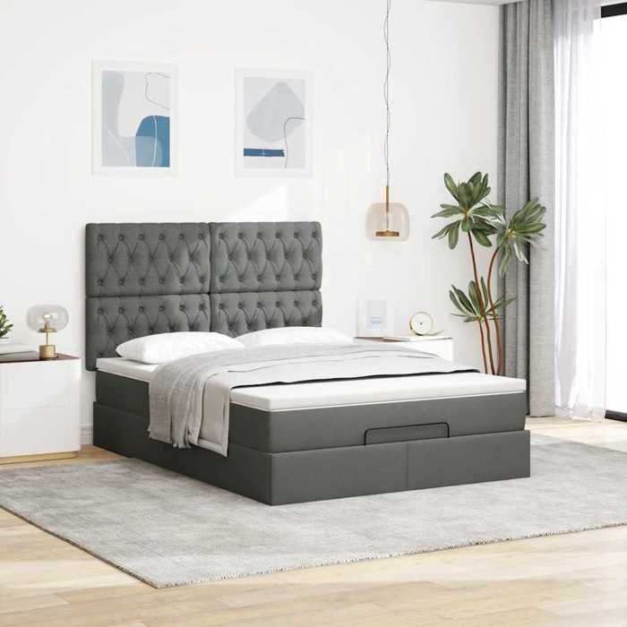 Cadre de lit avec matelas - 140x200 cm - Gris foncé - Rangement sous le lit - Mécanisme de levage hydraulique