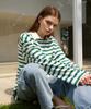 MOOD INSIDE WOMAN (Woman) Lazy Stripe Collared Long Sleeve Tee_Green