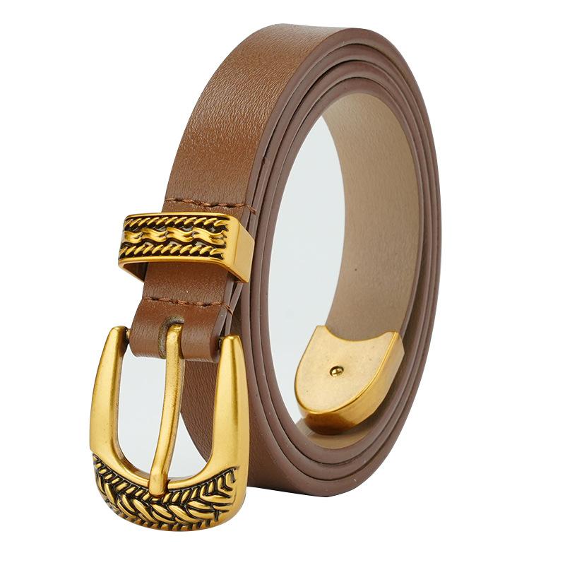 Women's Genuine Leather Belt Smooth Buckle Women's Thin Belt Fashionable Jeans Casual Pants Dress Decorative Skirt Women