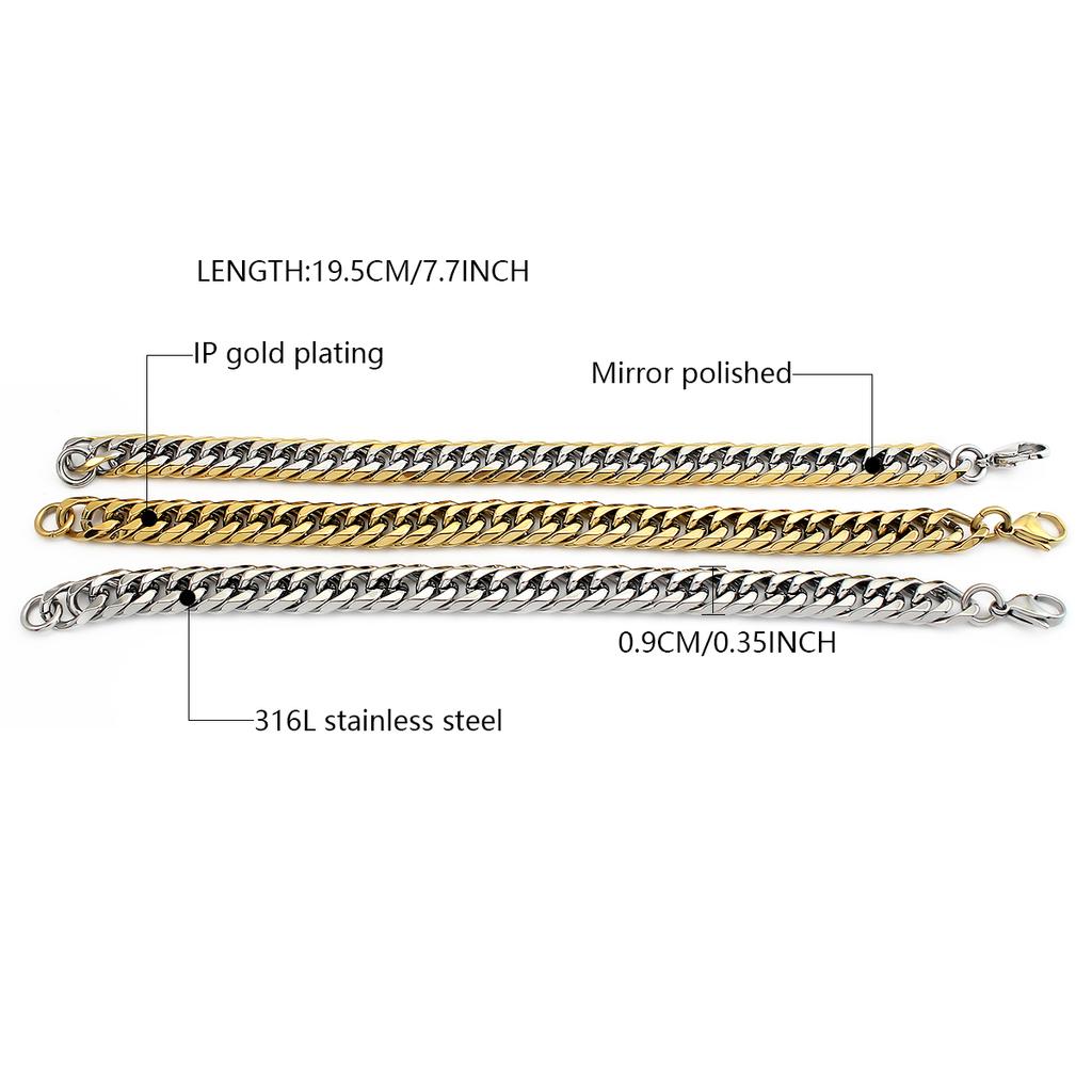 Best Selling 316L Stainless Steel 18K Gold Link Bracelet Cuban Chain Bracelet Non Tarnish Cuban Link Bracelets